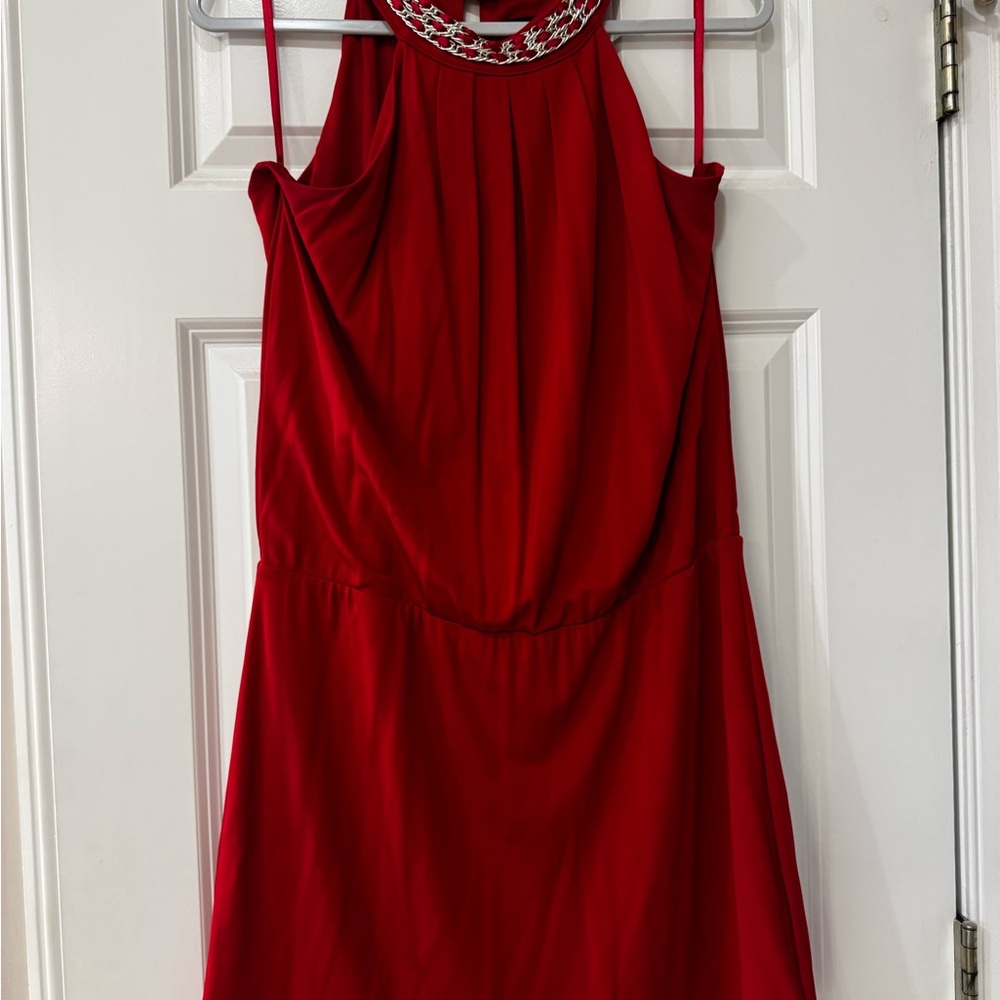 White House Black Market Red Dress with Chain Detail